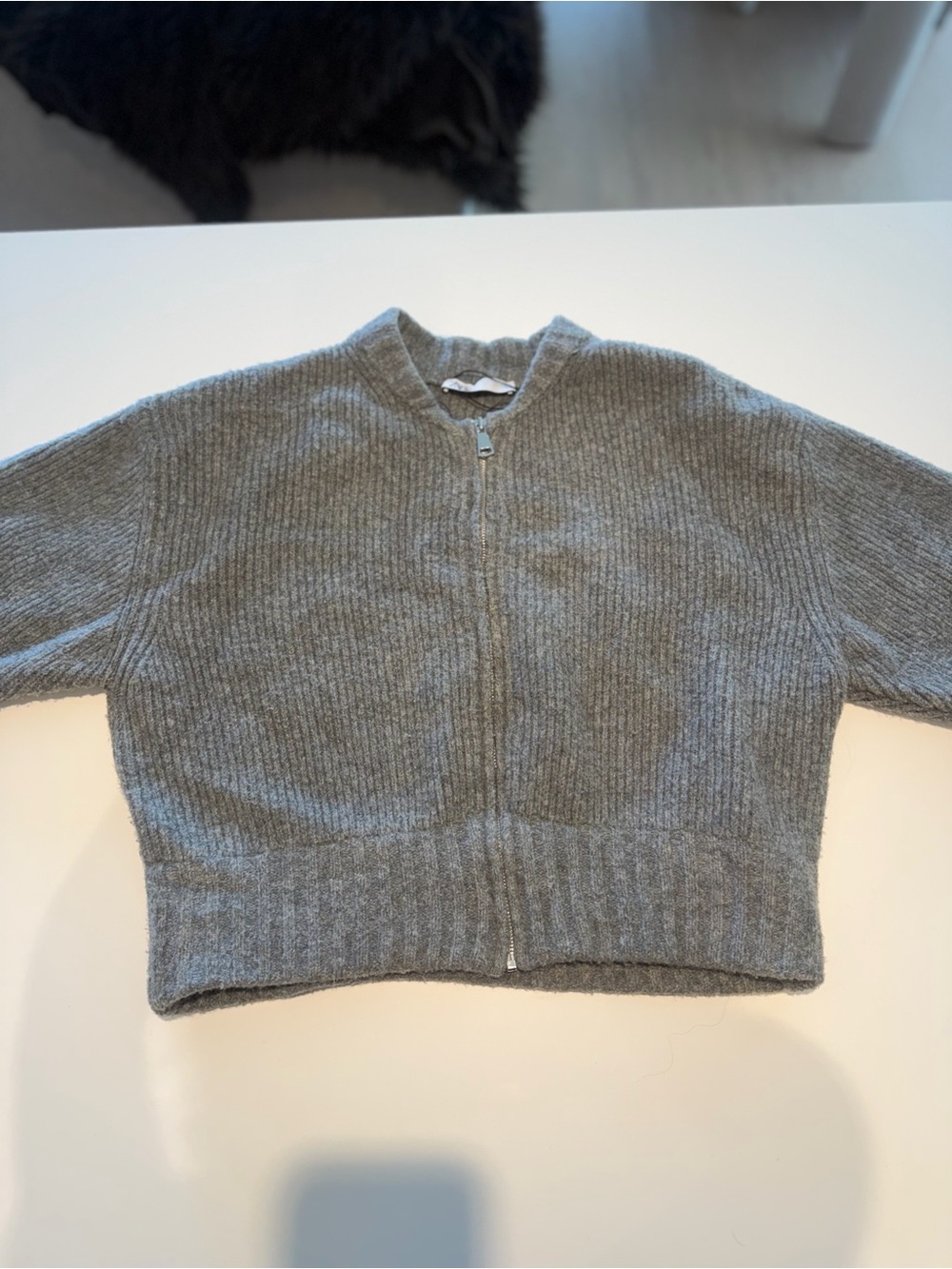 Zara Knit grey Ribbed Zip-Front Jacket